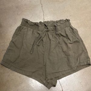 Olive Green Linen Shorts